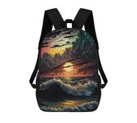 sinyumoney Ocean Sunset Waves Art Print School Backpack Fashion Stationery Backpack Waterproof Casual Daypacks for Men/Women 17inch