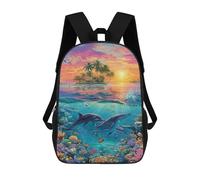 sinyumoney Ocean Sunset with Dolphins Backpack School Bag Rucksack Casual Daypacks School Work Travel Bag for Teenage Girls Boys Women Men 17inch