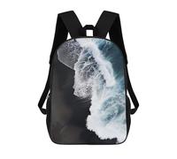 sinyumoney Ocean Wave Crashing on Black Sand Kids Backpack, Kids School Bag 3D Printed School Backpacks for Boys And Teenager School Students 17inch
