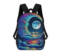 sinyumoney Ocean Wave Moonlit Night Backpack for Boys Teen Students, Girls Rucksack Bags Toddler Elementary Middle School Bookbag 17inch