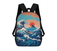 sinyumoney Ocean Waves Sunset Boat Print Backpacks 3D Printed 17inch Kids School Backpack Outdoor Casual Daypack Casual Travel Bags for Middle School Students
