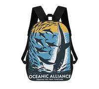 sinyumoney Oceanic Alliance Whale And Dolphins Illustration School Backpack School Bags for Girls Boys Backpack with Pocket Fashion School Bag Kids Backpack 17inch
