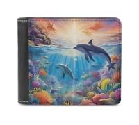 sinyumoney Oceanic Paradise with Dolphins 3D Print Men's Wallet Credit Card Holder Slots Note Section Modern Style Wallets for Boys Girls 11.7cm*9.5cm