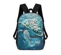 sinyumoney Oceanic Serenity Turtle with Flowers Backpack School Bag Work Laptop Backpack Rucksack Bag for Boys/Girls/Teenagers 17inch