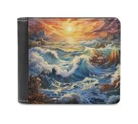 sinyumoney Ocean's Fury at Sunset 3D Print PU Leather Wallet Multiple Slots Banknote Compartments Soft Convenient Wallets Gifts 11.7cm*9.5cm