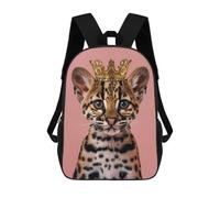 sinyumoney Ocelot Pastel Crown Backpacks Kids Student Schoolbag,3D Printed Backpacks,Elementary And Middle School Students Backpacks for Boys Girls 17inch