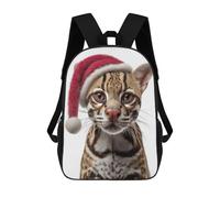 sinyumoney Ocelot Wearing A Christmas Hat Children's Backpacks 17inch School Backpack 3D Printed Bag Bookbag for Kids Travel Rucksacks Boy Girl Book Bags Kids School Bag