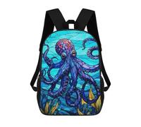 sinyumoney Octopus Sea Stained Glass Backpacks Kids School Backpack School Bag 3D Printed School Bag for Boys Elementary And Middle School Students 17inch