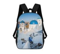 sinyumoney Oia Town Santorini Greece Backpacks, Kids Backpack Student School Bag 3D Printed Travel Backpacks Fashion Accessory Backpack Children Waterproof School Bags 17inch