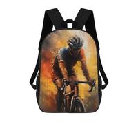 sinyumoney Oil Painting of A Cyclist Kids Backpack, Kids School Bag 3D Printed School Backpacks for Boys And Teenager School Students 17inch