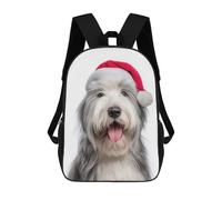 sinyumoney Old English Sheepdog with Santa Hat Rucksack Large School Backpack for Boys - Perfect for Travel, Work And Daily Use 17inch