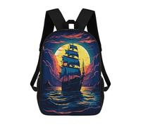sinyumoney Old Ship Sea Pixel Art Children's Backpack, 3D Printed School Backpack, Backpack for Boys Girls, Adjustable School Bag for Primary School 17inch