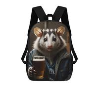 sinyumoney Opossum Drinking Funny Children's Backpacks School Backpack 3D Printed Backpack for Kids Travel Rucksacks Book Bags Kids School Bag 17inch
