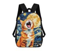 sinyumoney Orange Cat in Starry Night Kids School Backpack School Bag 3D Printed School Bag for Boys Elementary And Middle School Students 17inch