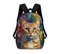 sinyumoney Orange Cat Watercolor Portrait Children's Backpack, 3D Printed School Backpack, Backpack for Boys Girls, Adjustable School Bag for Primary School 17inch