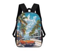 sinyumoney Orange Classic Car on Tropical Street Backpack School Bag Large Water Resistant Laptop Backpack for Girls Boys Teenage 17inch