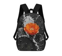 sinyumoney Orange Flower on Black And White Cactus Backpacks Kids School Backpack Fashion School Bag 3D Printed School Bag for Boys Elementary And Middle School Students 17inch