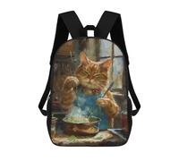 sinyumoney Orange Tabby Cat Cooking School Backpack School Bags for Girls Boys Backpack with Pocket Fashion School Bag Kids Backpack 17inch