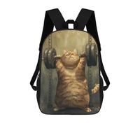 sinyumoney Orange Tabby Cat Lifting School Backpack Lightweight Casual Daypack School Backpacks for Boys/Girls/Teenagers 17inch