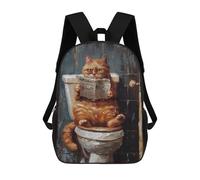 sinyumoney Orange Tabby Cat Toilet School Backpack Large Water Resistant Laptop Backpack for Boys/Girls/Teenagers 17inch