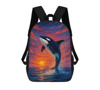 sinyumoney Orca Breaching at Sunset Painting Children's Backpacks School 3D Printed Bag Bookbag for Kids Travel Rucksacks Boy Girl Book Bags Kids School Bag 17inch