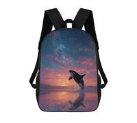 sinyumoney Orca Breaching at Sunset Under Stars 3D Printed 17 Inch School Backpack Casual Children's Backpacks 3D Printed for Boys Elementary And Middle