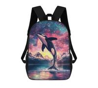 sinyumoney Orca Leaping Into The Stars Backpacks Kids School Backpack School Bag 3D Printed Fashion School Bags for Boys Elementary And Middle School Students 17inch