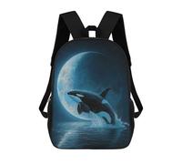 sinyumoney Orca Leaping Under The Moon School Bag Bookbag 3D Printed Children's Backpacks for Kids Boy Girl Book Bags Kids School Bag Travel Rucksacks 17inch