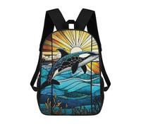 sinyumoney Orca Stained Glass Backpack School Bag High Secondary School Bags Casual Backpack for Campus Outdoor Travel Sports 17inch