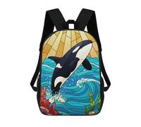 sinyumoney Orca Stained Glass Style Illustration Kids School Backpack School Bag 3D Printed School Bag for Boys Elementary And Middle School Students 17inch