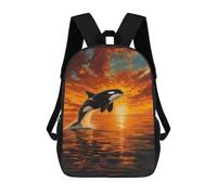 sinyumoney Orca Sunset Ocean Scenic Backpacks Kids School Backpack School Bag 3D Printed School Bag for Boys Elementary And Middle School Students 17inch