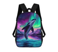 sinyumoney Orca Under Aurora Borealis Backpacks Kids School Backpack School Bag 3D Printed School Bag for Boys Elementary And Middle School Students 17inch