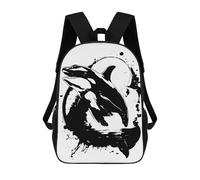 sinyumoney Orca Whale Black And White Illustration 3D Printed Kids School Bag Rucksacks Children's School Fashion Casual Back Pack High Capacity Travel Book Bags Backpack for Kids 17inch