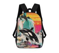 sinyumoney Orca Whale Killer Collage Backpack with Pocket 3D Printed Backpacks, Travel Rucksacks Book Bags Kids School Bag 17inch