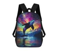 sinyumoney Orca Whale Leaping in Cosmic Waters 3D Printed Children's School Backpack for Kids High Capacity Travel Rucksacks 17 Inch Book Bags Kids