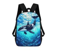 sinyumoney Orca Whale Underwater Illustration 17 Inch Backpacks Kids Schoolbag,3D Printed Elementary And Middle School Students Backpacks for Boys Girls