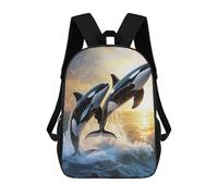 sinyumoney Orcas Leaping at Sunset School Bag Backpack Teen Schoolbag 3D Printing Adjustable Schoolbag Fashion Pocket Bag for Kids Boys Girls Students And Teenagers Fans 17inch