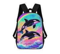 sinyumoney Orcas Rainbow Watercolor Backpacks Kids School Backpack School Bag 3D Printed School Bag for Boys Elementary And Middle School Students 17inch
