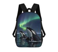 sinyumoney Orcas Under The Aurora Borealis Backpacks Kids School Backpack School Bag 3D Printed School Bag for Boys Elementary And Middle School Students 17inch