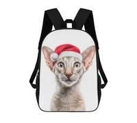 sinyumoney Oriental Shorthair Cat with Santa Hat Portrait Children's Backpacks School 3D Printed Bag Bookbag for Kids Travel Rucksacks Boy Girl Book Bags Kids School Bag 17inch