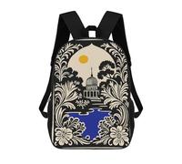 sinyumoney Ornate Garden Temple Illustration 17 Inch Kids Backpack Fashion Fun Backpack Book Bag for Boys And Teenager 3D Printed for Boys