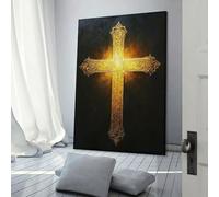 sinyumoney Ornate Golden Cross Wall Pictures Living Room for Rustic Bath Decor Large Canvas Wall Art for Living Room 12x18inch(30x45cm)