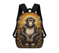 sinyumoney Ornate Monkey Portrait Kids School Backpack School Bag 3D Printed School Bag for Boys Elementary And Middle School Students 17inch