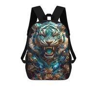 sinyumoney Ornate Teal And Gold Tiger Portrait Backpack School Lightweight Casual Daypack School Backpacks for School/Work/Travel 17inch