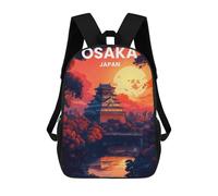 sinyumoney Osaka Castle Sunset Children's Backpack, 3D Printed School Backpack, Backpack for Boys Girls, Adjustable School Bag for Primary School 17inch