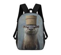 sinyumoney Otter in Top Hat Painting 3D Printed Children's School Backpack for Kids Travel Rucksacks Book Bags Kids School Bag 17inch