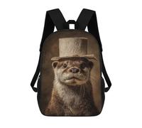 sinyumoney Otter in Top Hat Quirky Fashion Statement Kids Backpack,School Backpack Kids School Bag 3D Printed Cartoon Large Capacity Backpack for Kids Boys And Girls 17inch