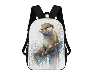 sinyumoney Otter Joy Watercolor Children's Backpack, Schoolbag Large Capacity Students Bookbag Rucksack Knapsack for Boys Girls Adults Teen 17inch