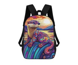 sinyumoney Otter Waterfall Sunset Rucksacks 3D Printed Children Backpacks Fashion Casual Daypack Cute Travel Bags Outdoor Casual Daypack for Boy And Girl 17inch