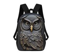 sinyumoney Owl Bird Gold Decor Children's Backpack, 17 Inch 3D Printed School Backpack, Backpack Cartoon Adjustable School Bag for Primary School
